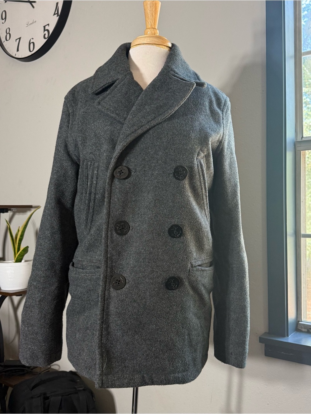 Old Navy Charcoal Gray Double-Breasted Peacoat - Picture 3 of 7